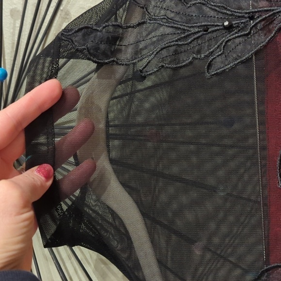 Sheer mesh shirt dress black red embroidered XL women's fairy core academia goth - Picture 7 of 10